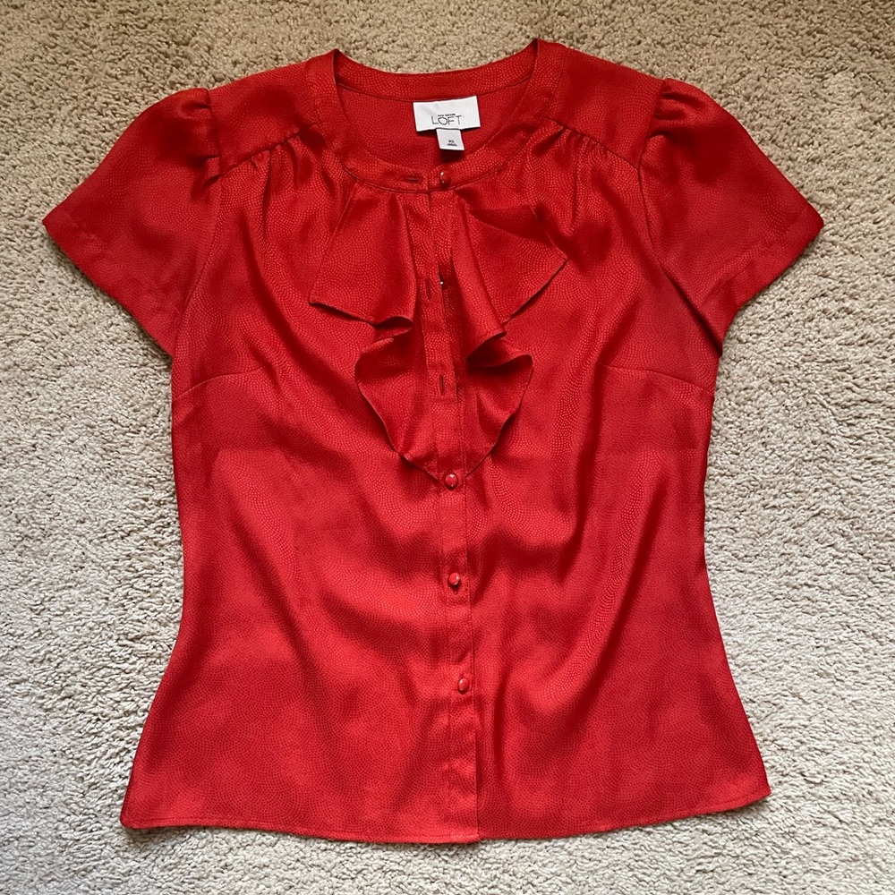 Ann Taylor LOFT Ruffle Front Blouse Button Up